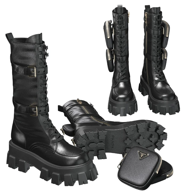 PRADA Brushed rois leather and nylon Monolith boots — Descargar