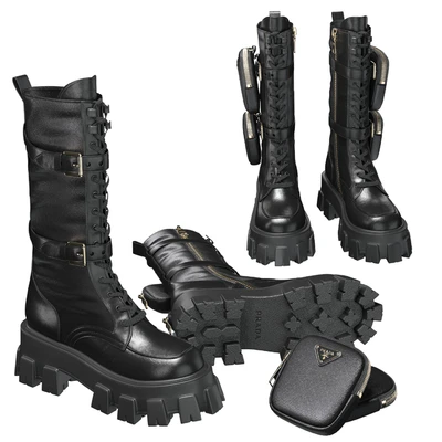 PRADA Brushed rois leather and nylon Monolith boots — Ver 4