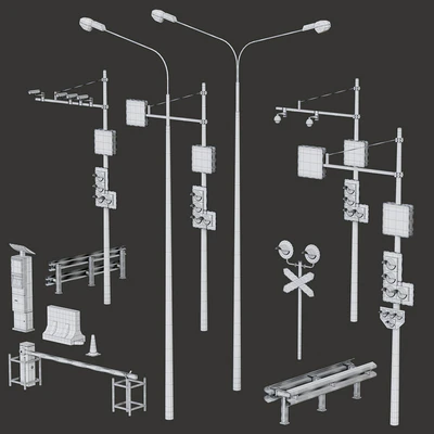 Road elements. Fences, traffic lights, cameras, parking meters. — Ver 4