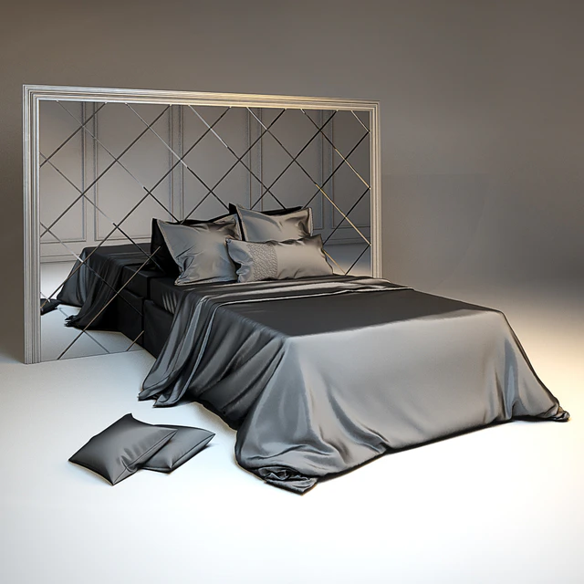 Silk bedding and headboard with mirror tiles in a silver frame — Descargar