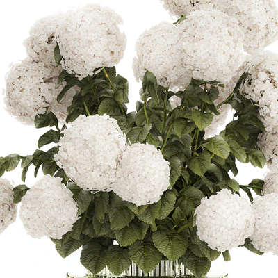 Large lush festive bouquet in a glass green vase with white hydrangea. Set 582. — Ver 4