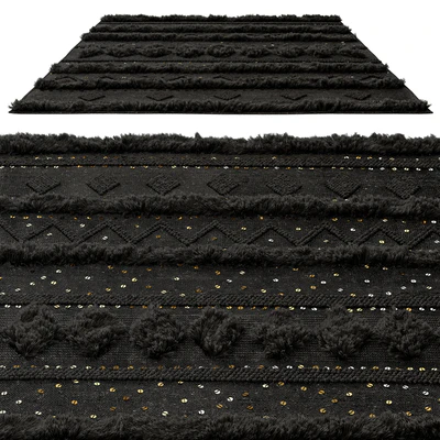 nuLOOM Black Wool Raised Geometric Shag Rug — Ver 6