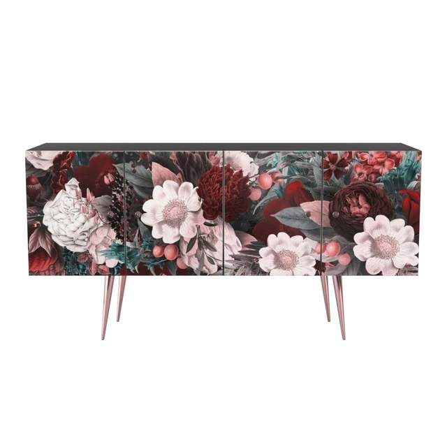 Midcentury Floral Black wood Rose Gold Sideboard Credenza Буфет — Скачать