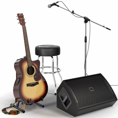 Guitar. Guitar set for stage. Musical instrument. Microphone — Ver 1