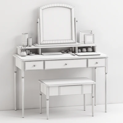 IKEA TYSSEDAL Dressing table with mirror and storage stool, white — Вид 3
