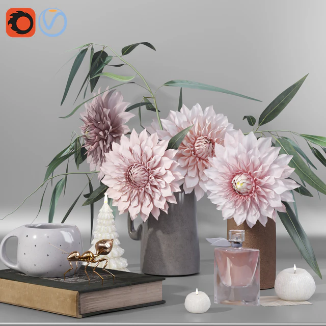 Garden Marigold Dahlia flowers decor set — Descargar