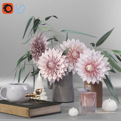 Garden Marigold Dahlia flowers decor set — Ver 3