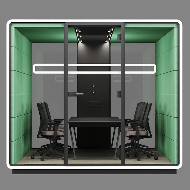 Mikomax Smart Office | HUSH MEET L | Acoustic office stand with table and chairs — Скачать