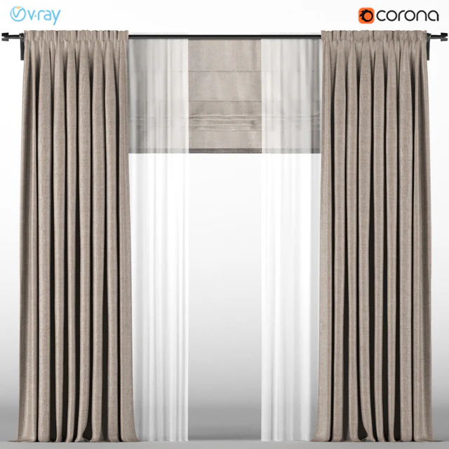 A series of brown curtains with white tulle + Roman blinds. — Descargar