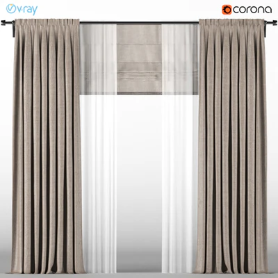 A series of brown curtains with white tulle + Roman blinds. — Ver 2