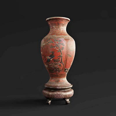 Pair of Red Lacquer Chinese Vases — View 3