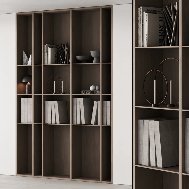 202 bookcase and rack 05 wooden with decor 01 — Скачать