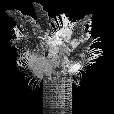 Installation bouquet pampas grass in a wicker basket of twigs, dry leaves, dried flower. 239. — Ver 3