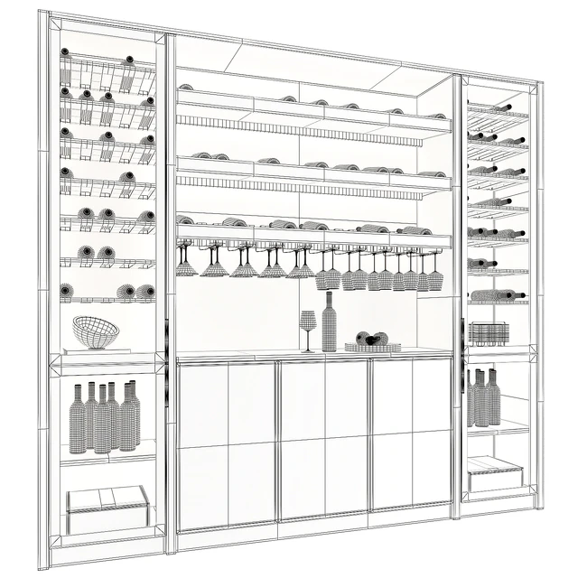Wine Cabinet With Glasses & Decoration 003 — Скачать