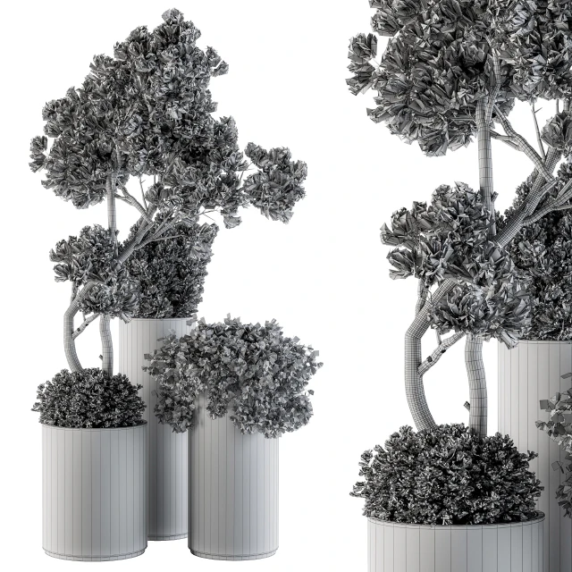 Outdoor Plants tree in Metal Pot - Set 102 — Скачать