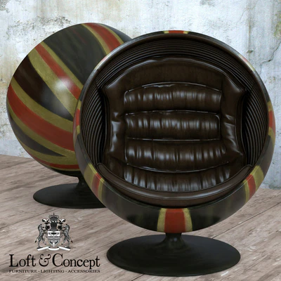 Кресло шар Pod Chair Union Jack & Brown Leather — Вид 2