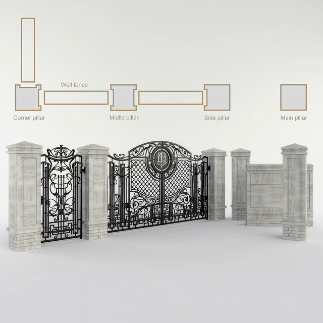 Forged gate with a gate and pillars — Descargar