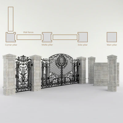 Forged gate with a gate and pillars — Ver 3