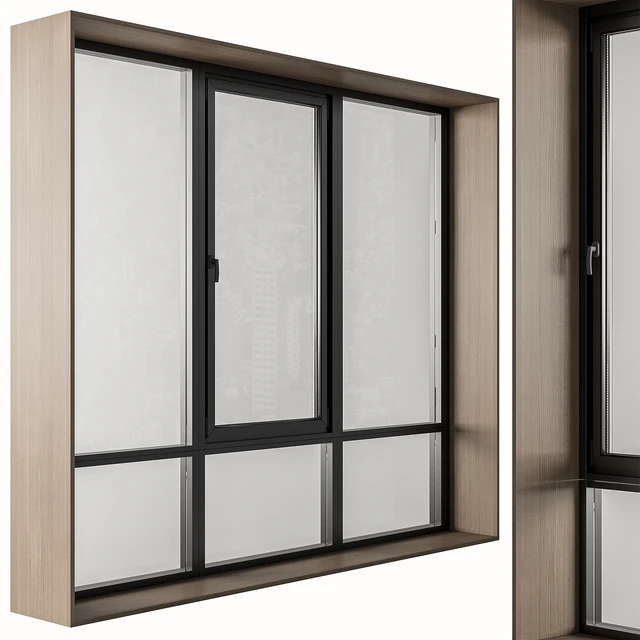 Black Modern Window with Wooden Frame - Windows Set 06 — Descargar