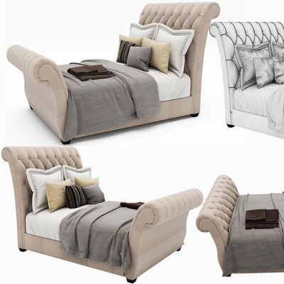 Waverly Taupe King Upholstered Sleigh Bed with Button Tufted Headboard — Вид 1