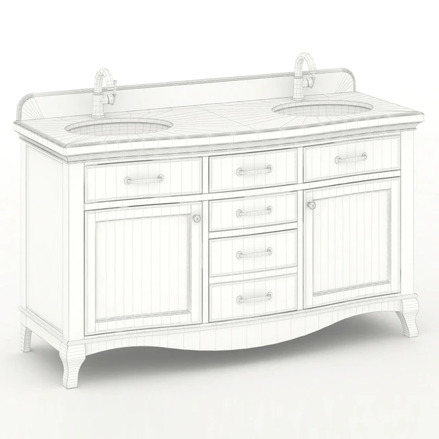 60"Double sink wooden vanity with Carrara marble top — Скачать
