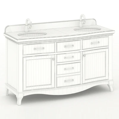 60"Double sink wooden vanity with Carrara marble top — Вид 2