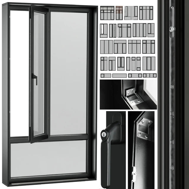 open window & close metal window with metal & leather blinds — Скачать