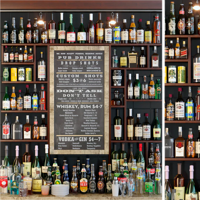 Showcase in the bar with a collection of strong alcohol and cocktails. Alcohol — Descargar