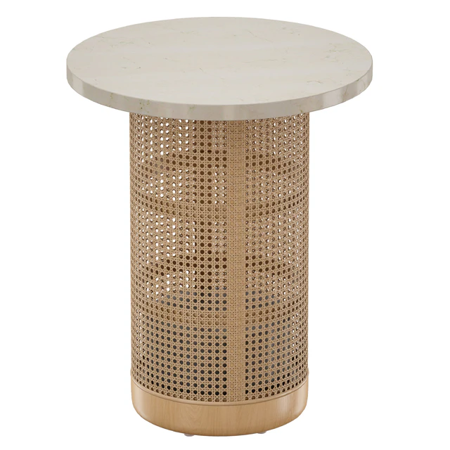 Круглый Журнальный столик Vernet Travertine Cane End Table (Crate and Barrel) — Скачать