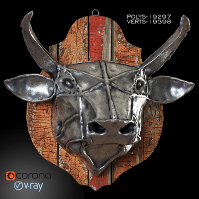 Steel head of a bull on a wooden, old board — Ver 1