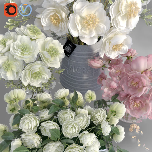 White and Pink tone Peonies Vases — Скачать