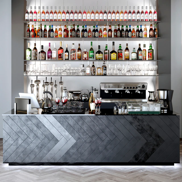 Bar counter with a collection of alcohol. Alcohol, bar — Descargar