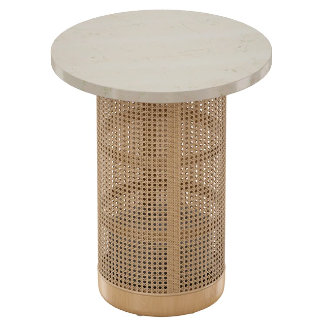 Круглый Журнальный столик Vernet Travertine Cane End Table (Crate and Barrel) — Скачать