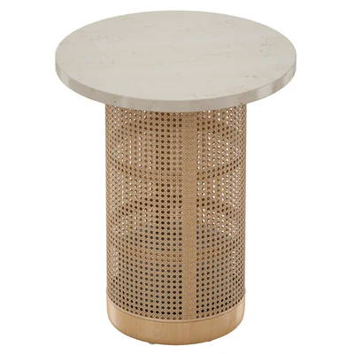 Круглый Журнальный столик Vernet Travertine Cane End Table (Crate and Barrel) — Вид 4
