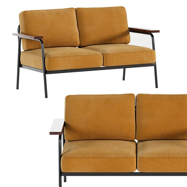 Mid Century Modern Loveseat with 2 Pillows Back and Square Arms — Скачать