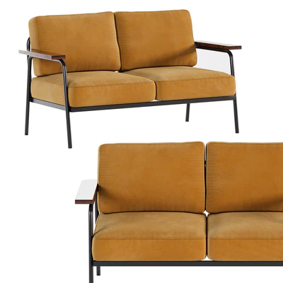 Mid Century Modern Loveseat with 2 Pillows Back and Square Arms — Вид 3