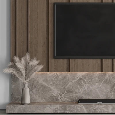 TV Wall Stone and Wood - Set 53 — Ver 4