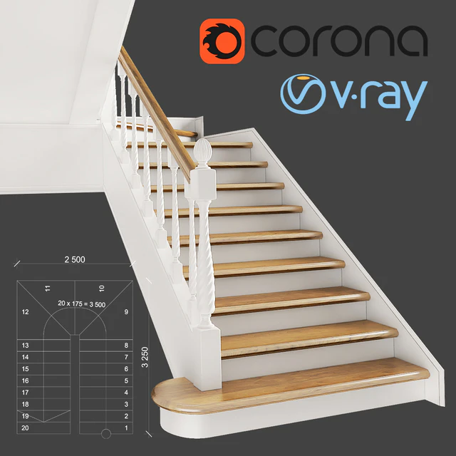 Classic two-march staircase with staggered steps — Descargar