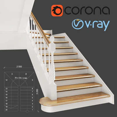 Classic two-march staircase with staggered steps — Ver 1