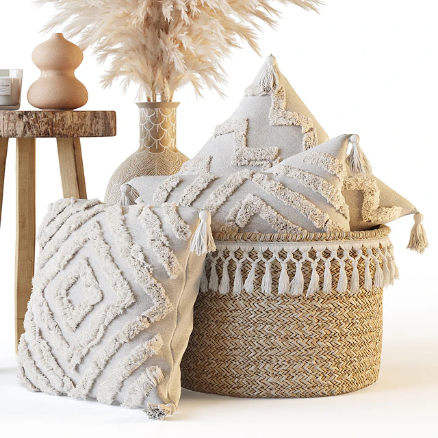 Decorative set with pillows and pampas — Descargar