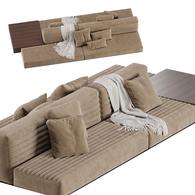 Minotti Roger Modular Sofa 2 Version / Leather & Velvet — Скачать