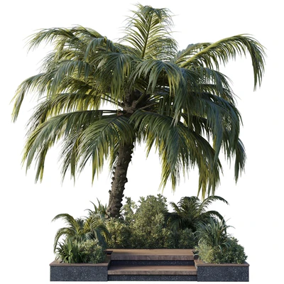 Collection Outdoor plant 102 garden pot tree palm bush fern grass concrete base — Вид 3