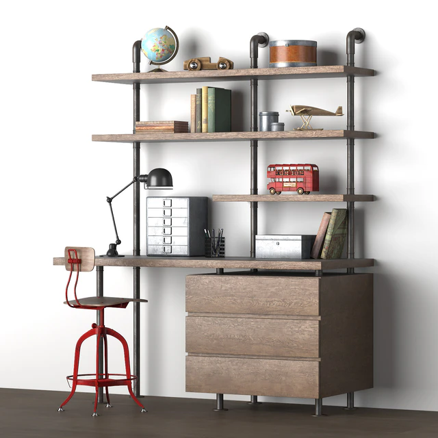 INDUSTRIAL PIPE SINGLE DESK & SHELVING WITH DRAWERS — Скачать