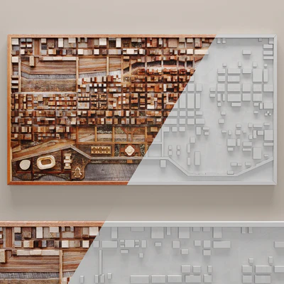Wood wall art of Chicago cityscape, wall decor, plank panels, wooden decor, boards, wooden wall, panel, slats, city, picture, frame, panel — View 2