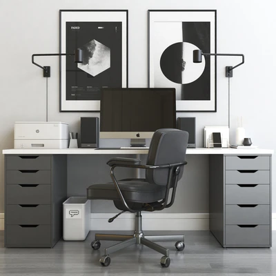 IKEA workplace with ALEX table and ALEFJALL chair — Вид 3