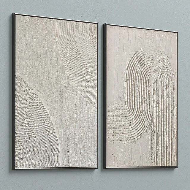 Mid-Century Beige Textural Plaster Wall Art C-454 — Descargar