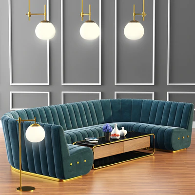 Sophia Long Sofa & Launter Table With Parquet — Ver 1