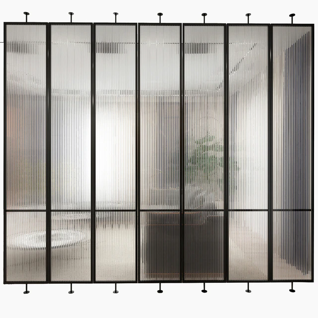 Вращающаяся металлическая перегородка с матовым рифленым стеклом/Swivel metal partition with frosted corrugated glass — Скачать
