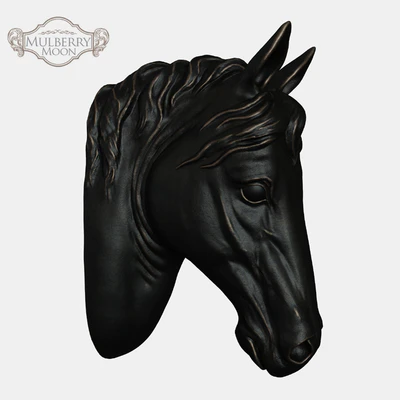 Large Black Horse Head Wall Sculpture — Ver 1