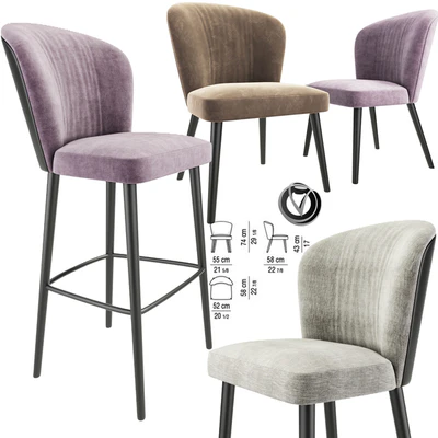 Minotti Aston Bar Stool and Lounge chair — Ver 1